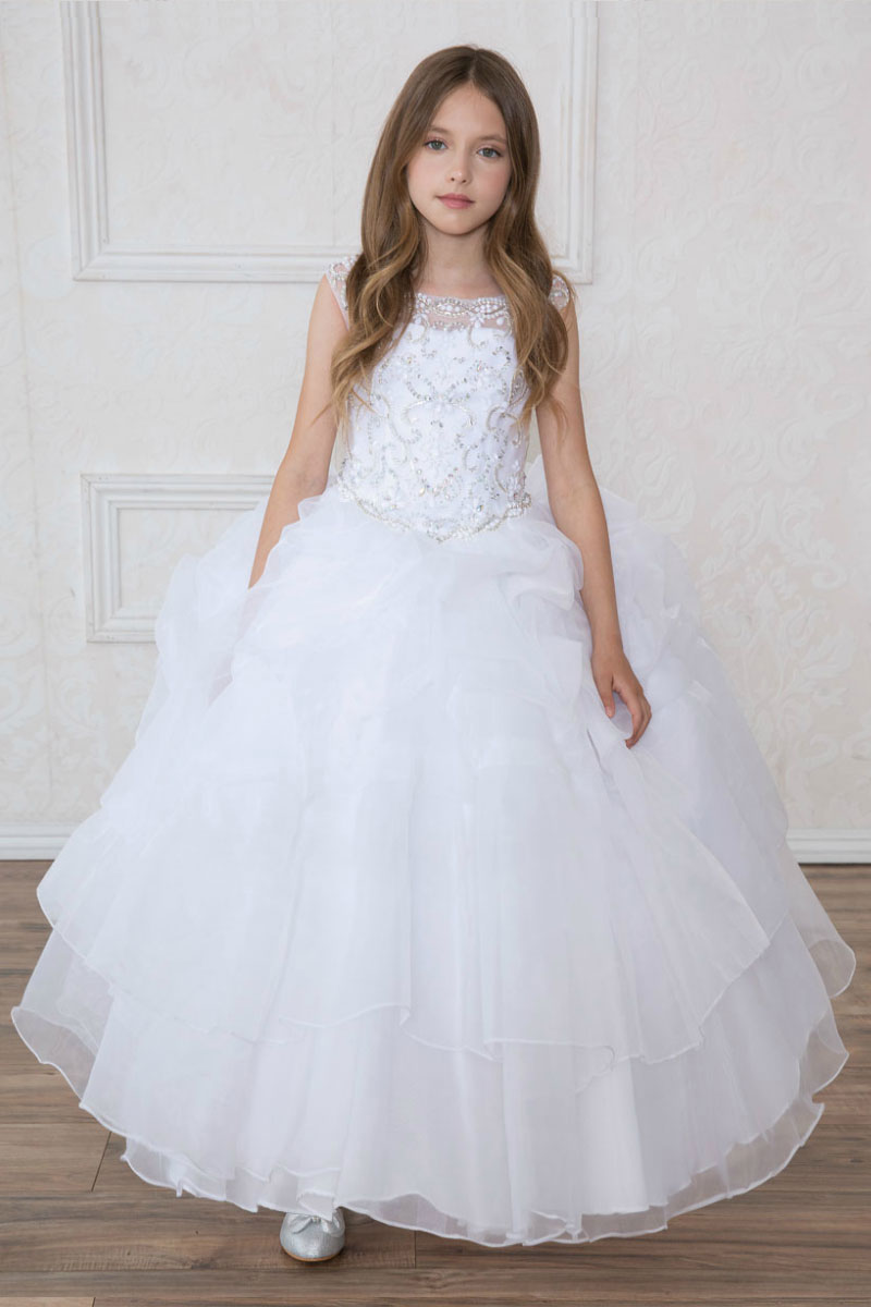 Girls Dress Style 0621718 Ivory Floor-length Beading Bateau Ball Gown Dress in Choice of Colour