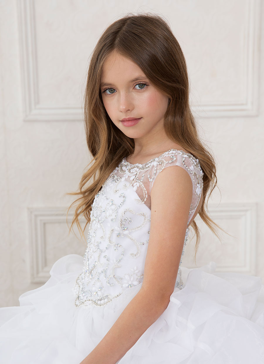 Girls Dress Style 0621718 Ivory Floor-length Beading Bateau Ball Gown Dress in Choice of Colour