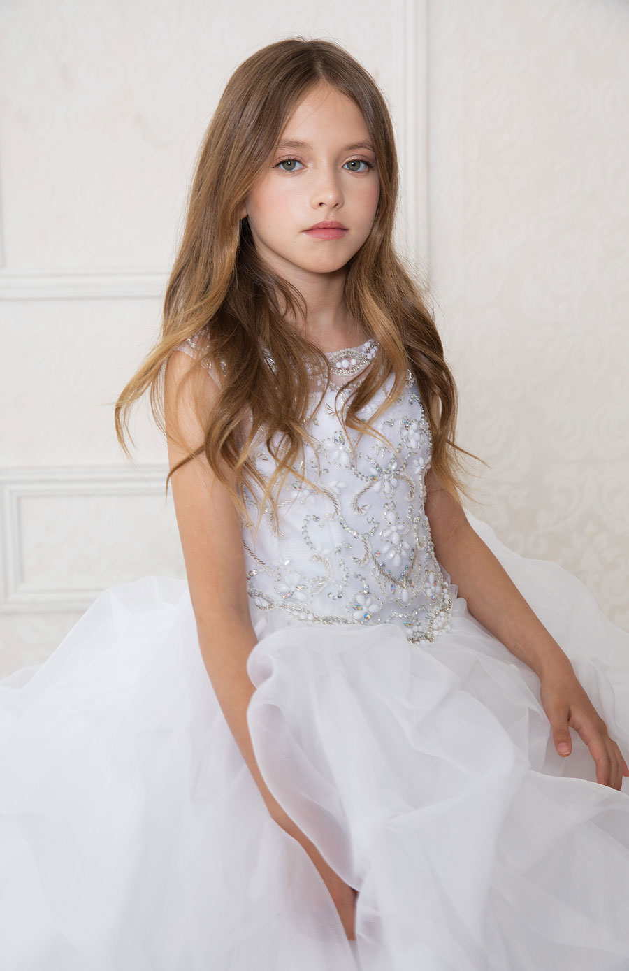 Girls Dress Style 0621718 Ivory Floor-length Beading Bateau Ball Gown Dress in Choice of Colour