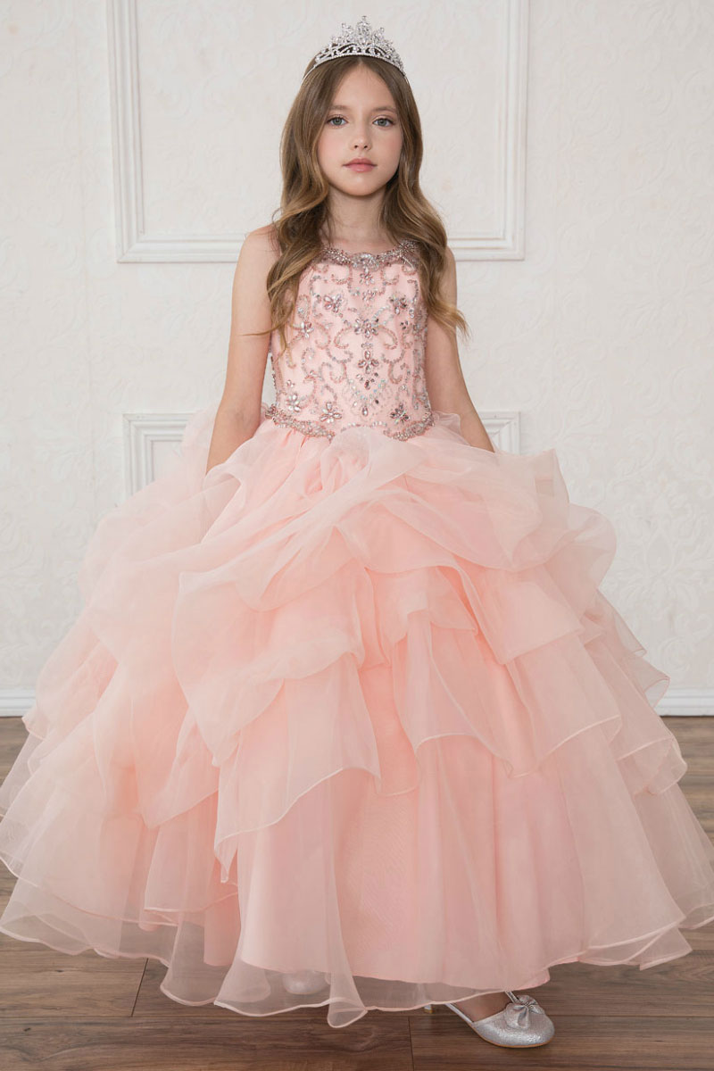 Girls Dress Style 0621718 Ivory Floor-length Beading Bateau Ball Gown Dress in Choice of Colour