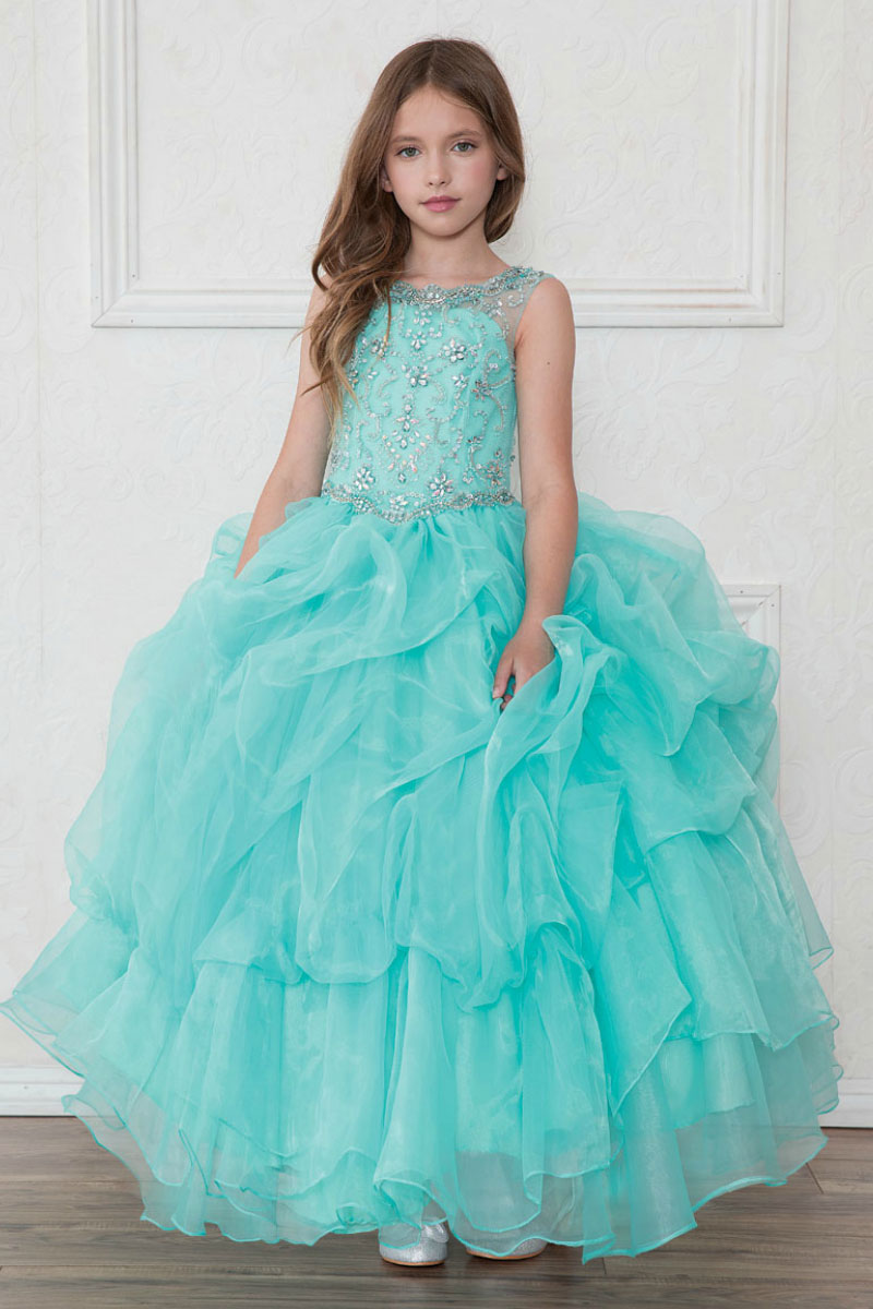 Girls Dress Style 0621718 Ivory Floor-length Beading Bateau Ball Gown Dress in Choice of Colour