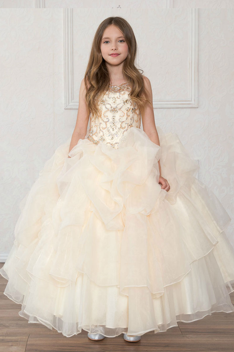 Girls Dress Style 0621718 Ivory Floor-length Beading Bateau Ball Gown Dress in Choice of Colour