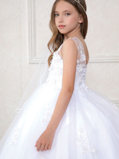Girls Dress Style 0621818 White Floor-length Hand Made Flower Bateau Ball Gown Dress in Choice of Colour