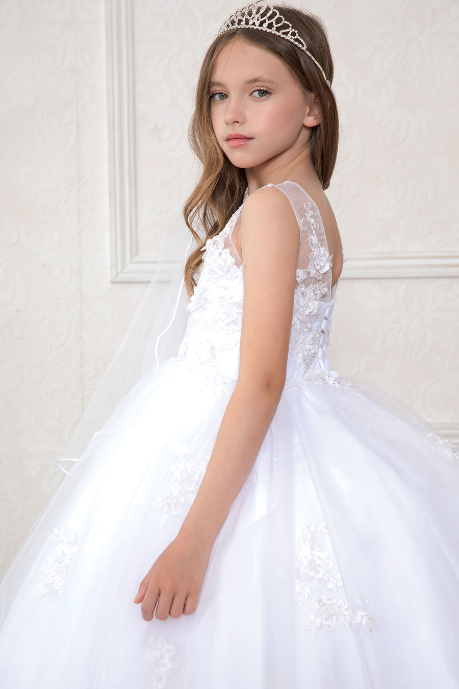 Girls Dress Style 0621818 White Floor-length Hand Made Flower Bateau Ball Gown Dress in Choice of Colour