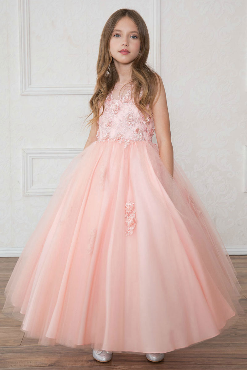 Girls Dress Style 0621818 White Floor-length Hand Made Flower Bateau Ball Gown Dress in Choice of Colour