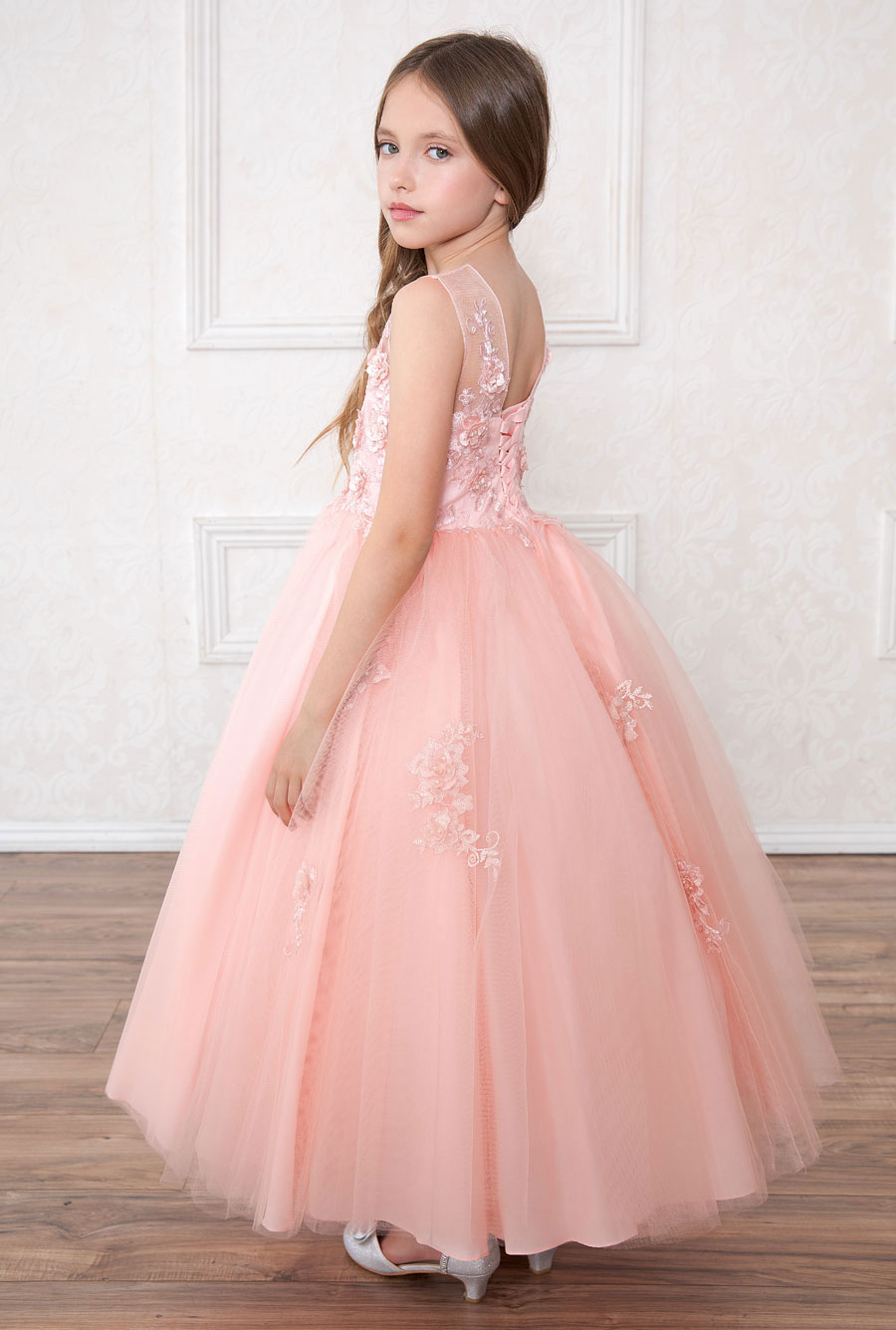 Girls Dress Style 0621818 White Floor-length Hand Made Flower Bateau Ball Gown Dress in Choice of Colour