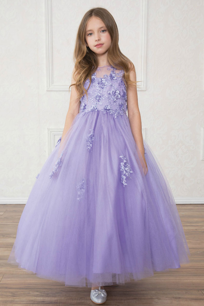 Girls Dress Style 0621818 White Floor-length Hand Made Flower Bateau Ball Gown Dress in Choice of Colour