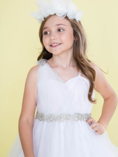 Girls Dress Style 0622018 White Tea-length Beading Sweetheart A-line Dress in Choice of Colour