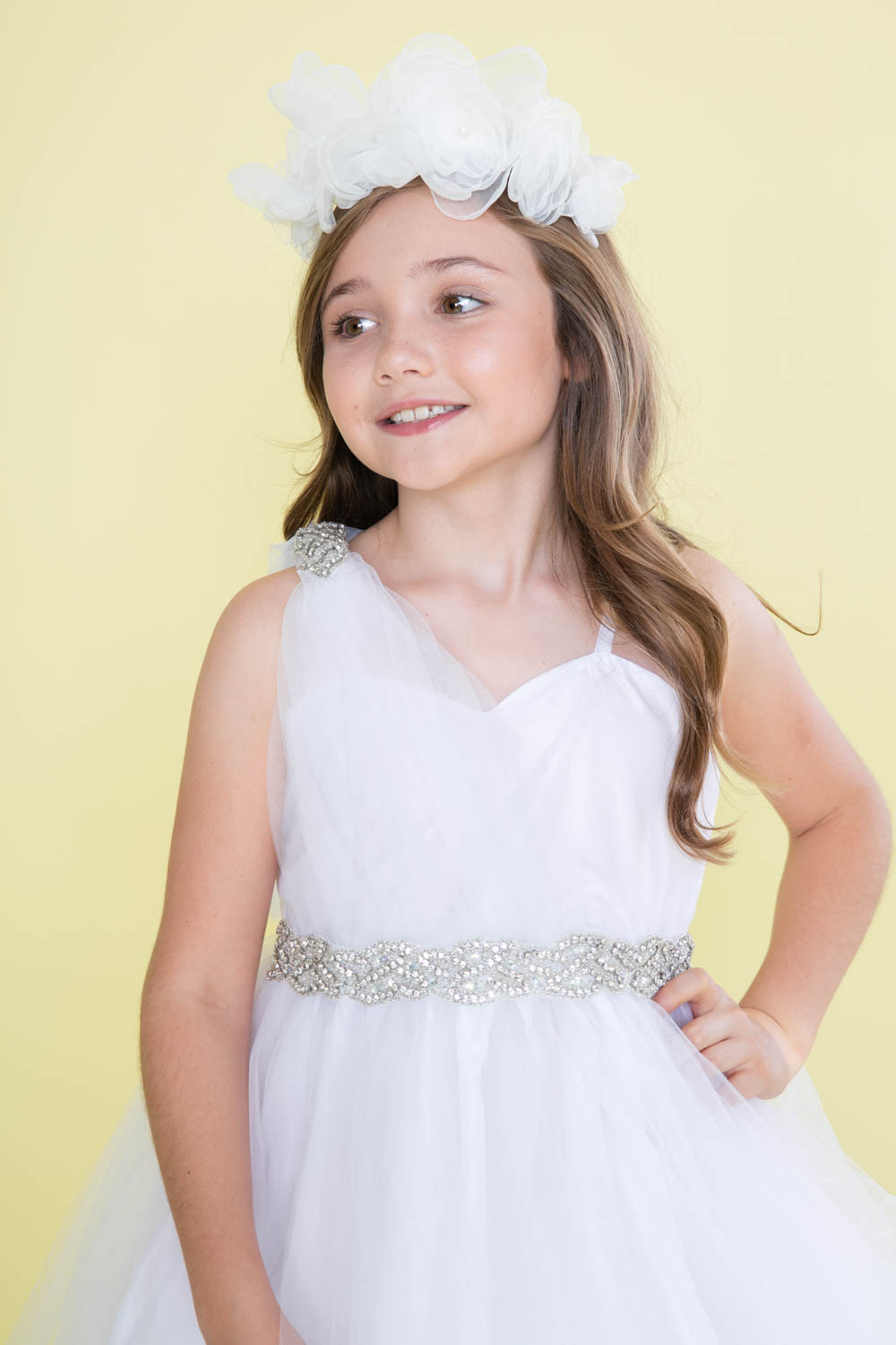 Girls Dress Style 0622018 White Tea-length Beading Sweetheart A-line Dress in Choice of Colour