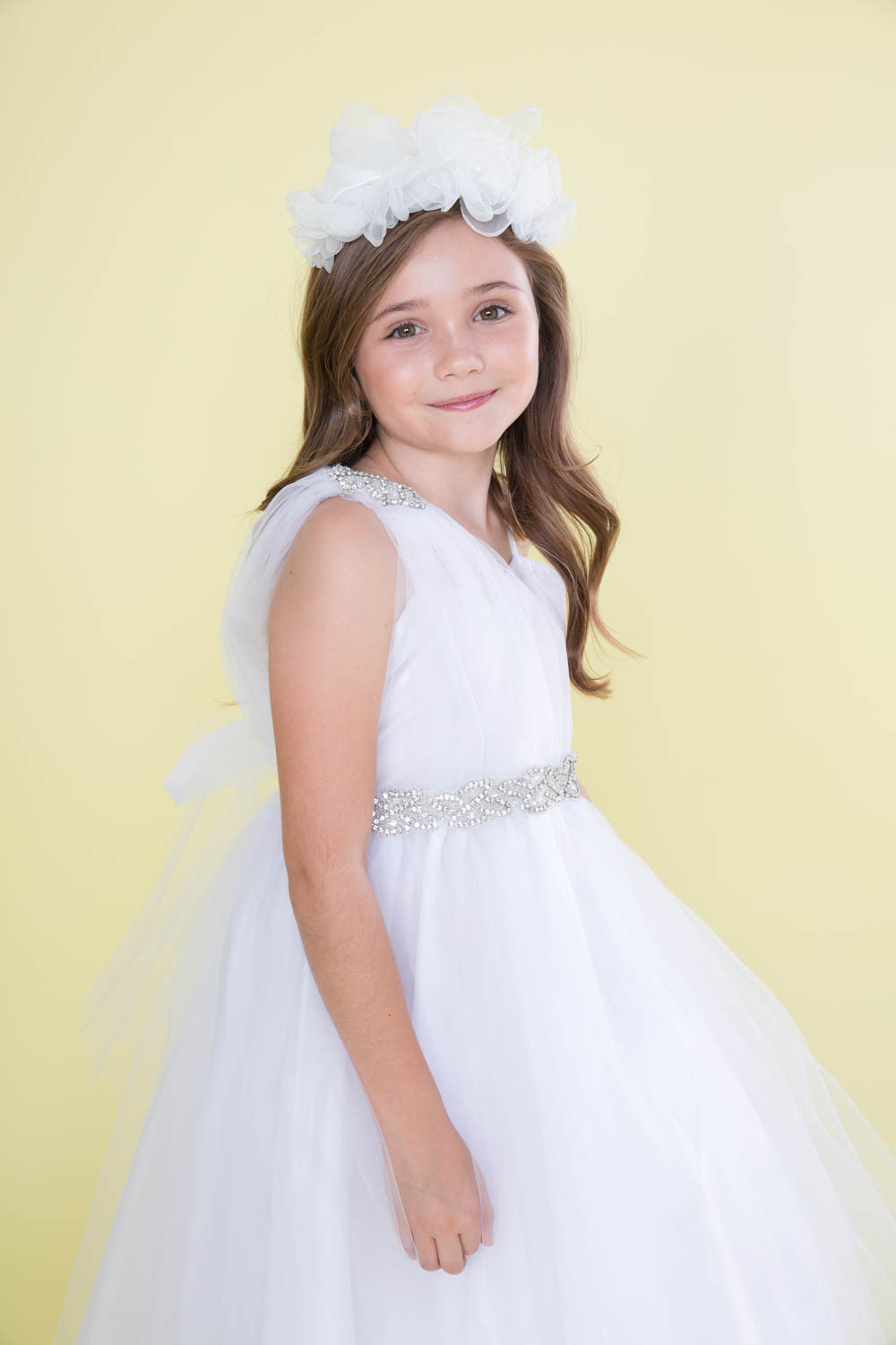 Girls Dress Style 0622018 White Tea-length Beading Sweetheart A-line Dress in Choice of Colour