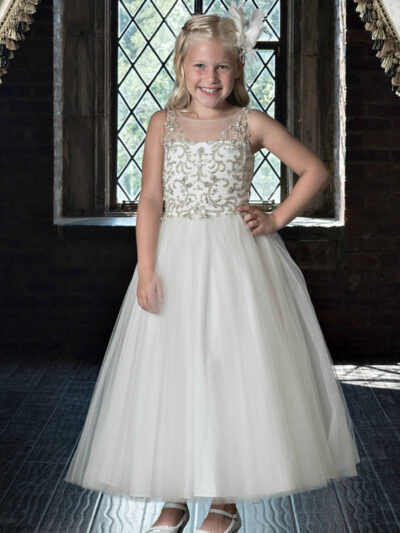 Girls Dress Style 0622118 Ivory Ankle Length Beading Bateau A-line Dress in Choice of Colour