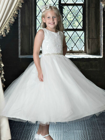 Girls Dress Style 0622418 Ivory Tea-length Beading Round A-line Dress in Choice of Colour