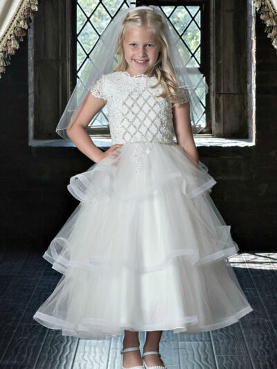 Girls Dress Style 0622518 Ivory Tea-length Applique  A-line Dress in Choice of Colour