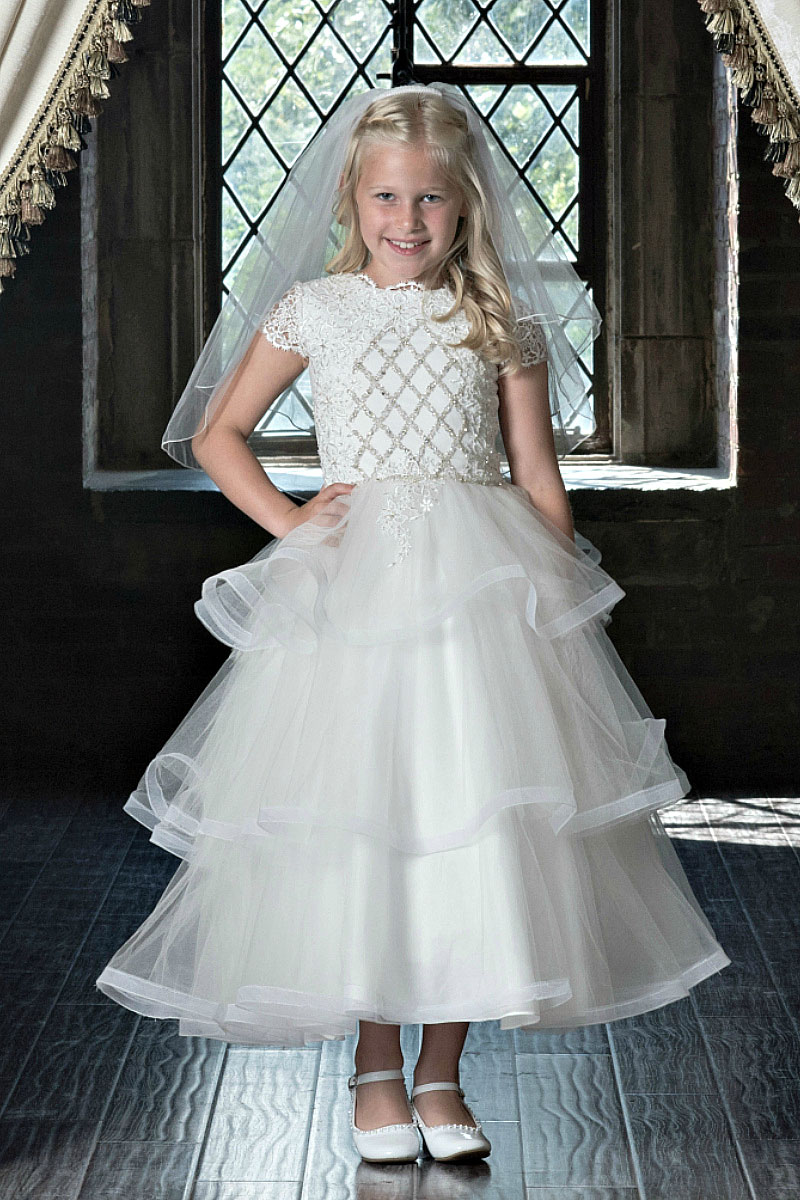 Girls Dress Style 0622518 Ivory Tea-length Applique A-line Dress in Choice of Colour
