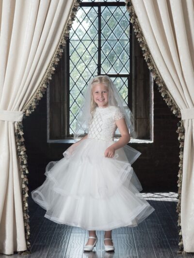 Girls Dress Style 0622518 Ivory Tea-length Applique  A-line Dress in Choice of Colour