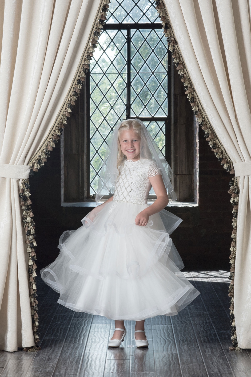 Girls Dress Style 0622518 Ivory Tea-length Applique A-line Dress in Choice of Colour