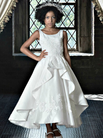 Girls Dress Style 0622618 Ivory Tea-length Applique Bateau A-line Dress in Choice of Colour
