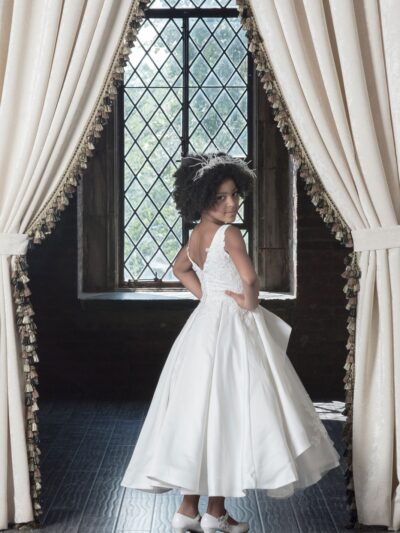 Girls Dress Style 0622618 Ivory Tea-length Applique Bateau A-line Dress in Choice of Colour
