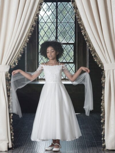 Girls Dress Style 0622718 Ivory Tea-length Applique Bateau A-line Dress in Choice of Colour