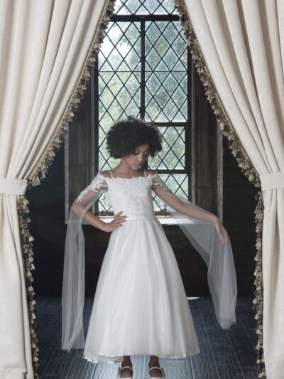 Girls Dress Style 0622718 Ivory Tea-length Applique Bateau A-line Dress in Choice of Colour