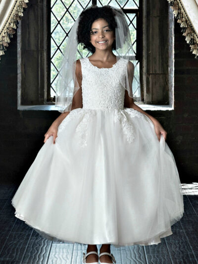 Girls Dress Style 0622818 Ivory Ankle Length Applique Bateau A-line Dress in Choice of Colour