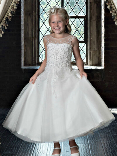Girls Dress Style 0622918 Ivory Ankle Length Applique Bateau A-line Dress in Choice of Colour