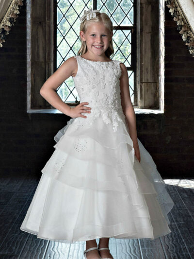 Girls Dress Style 0623118 Ivory Ankle Length Lace , Beading , Tiered Bateau A-line Dress in Choice of Colour