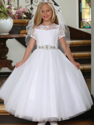 Girls Dress Style 062318 White Floor-length Lace , Beading , Bowknot Bateau A-line Dress in Choice of Colour