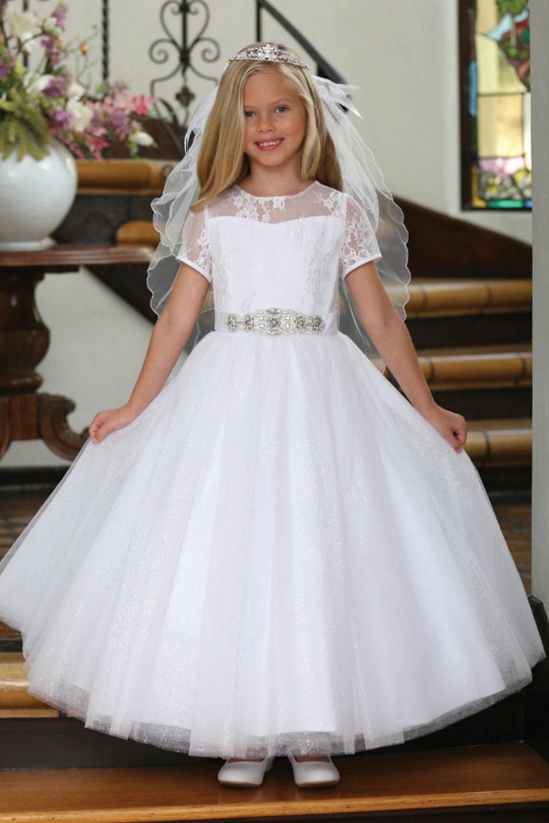 Girls Dress Style 062318 White Floor-length Lace , Beading , Bowknot Bateau A-line Dress in Choice of Colour