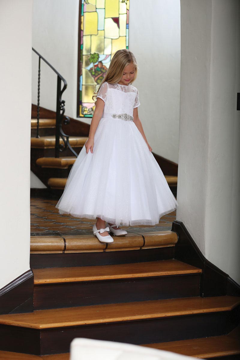 Girls Dress Style 062318 White Floor-length Lace , Beading , Bowknot Bateau A-line Dress in Choice of Colour