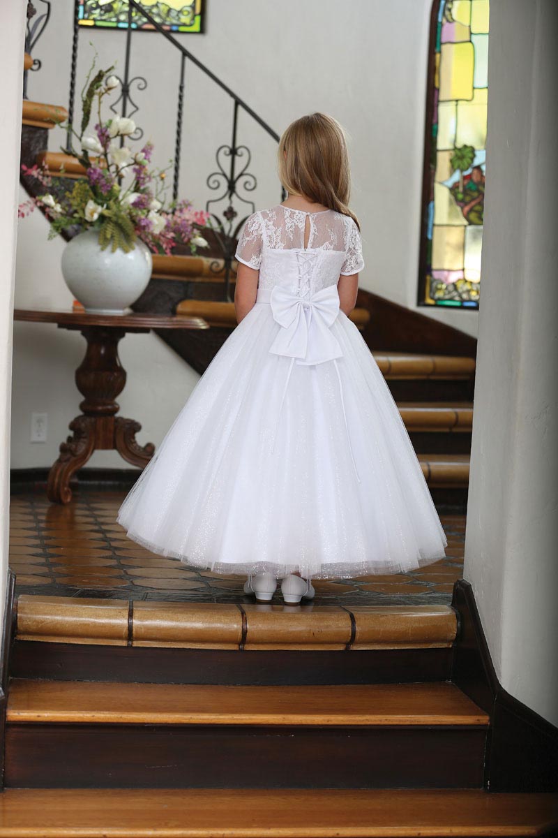 Girls Dress Style 062318 White Floor-length Lace , Beading , Bowknot Bateau A-line Dress in Choice of Colour