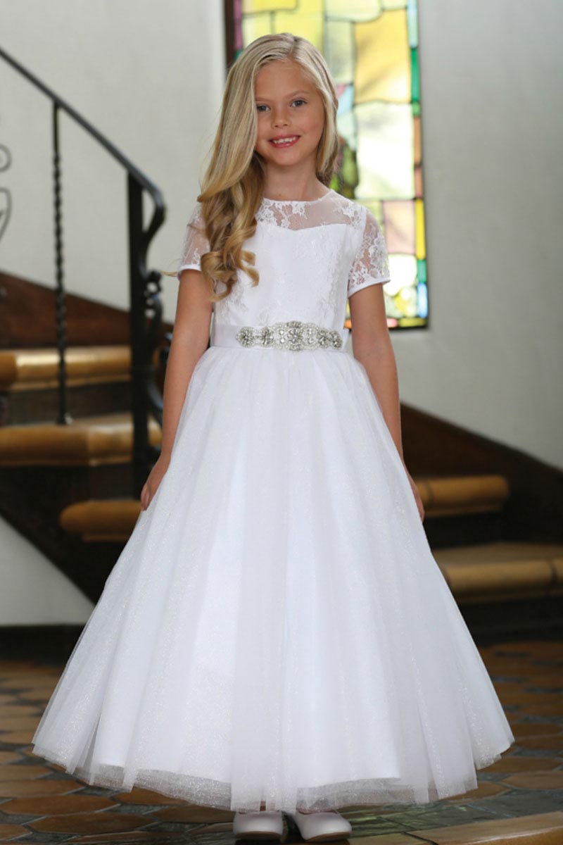 Girls Dress Style 062318 White Floor-length Lace , Beading , Bowknot Bateau A-line Dress in Choice of Colour