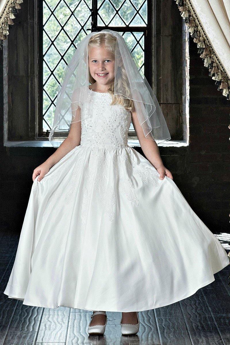Girls Dress Style 0623218 Ivory Ankle Length Applique Bateau A-line Dress in Choice of Colour