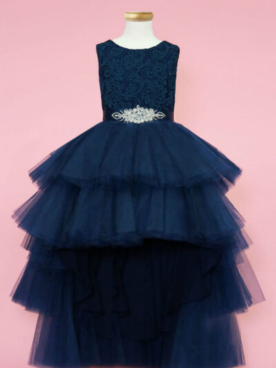 Girls Dress Style 0624118 Dark Navy Ankle Length Beading Bateau A-line Dress in Choice of Colour