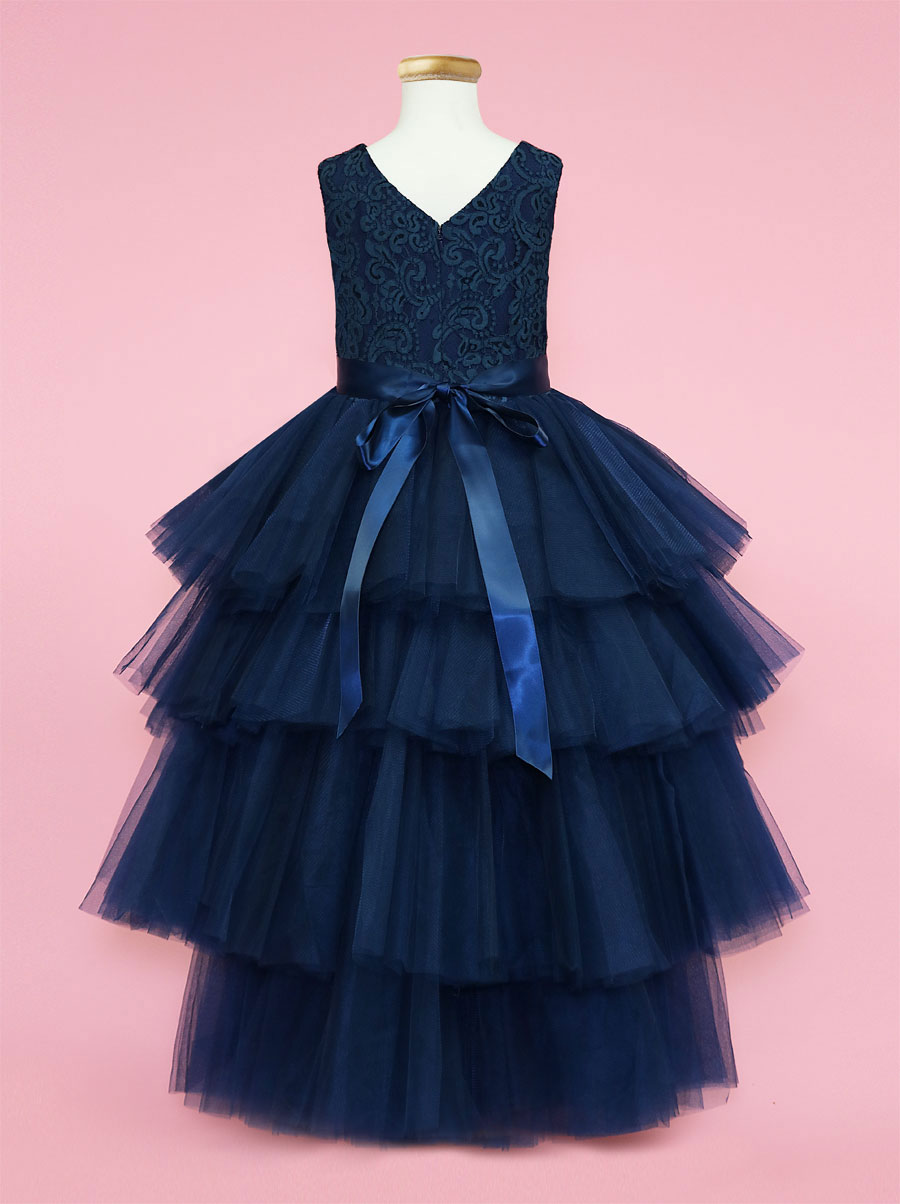 Girls Dress Style 0624118 Dark Navy Ankle Length Beading Bateau A-line Dress in Choice of Colour