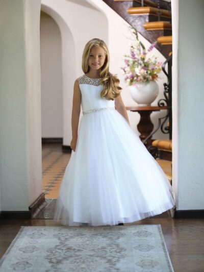 Girls Dress Style 062418 White Floor-length Beading Bateau A-line Dress in Choice of Colour