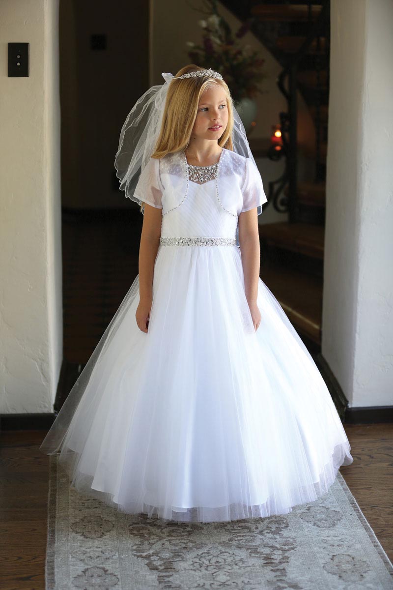 Girls Dress Style 062418 White Floor-length Beading Bateau A-line Dress in Choice of Colour