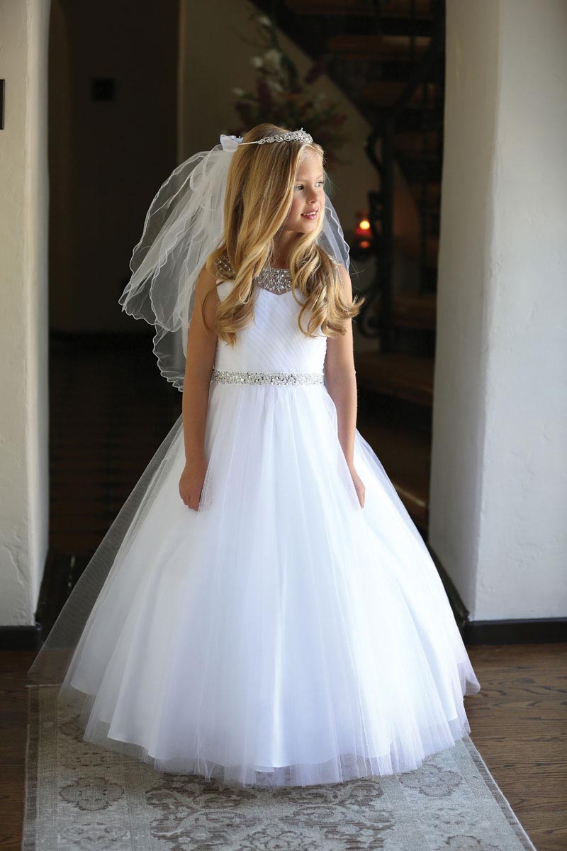 Girls Dress Style 062418 White Floor-length Beading Bateau A-line Dress in Choice of Colour