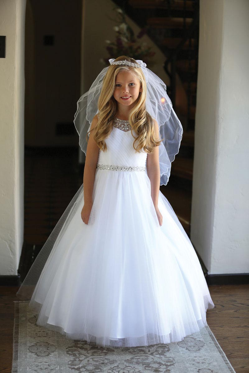 Girls Dress Style 062418 White Floor-length Beading Bateau A-line Dress in Choice of Colour
