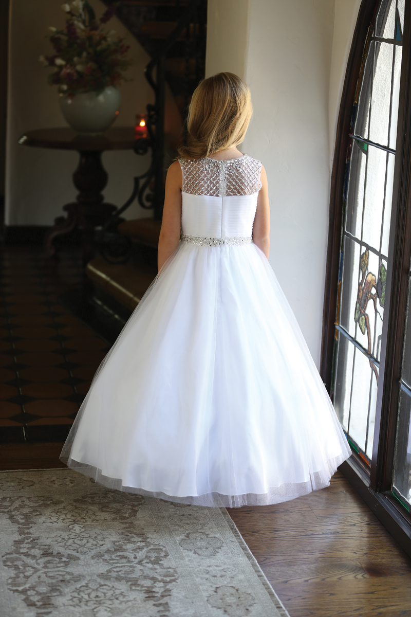Girls Dress Style 062418 White Floor-length Beading Bateau A-line Dress in Choice of Colour