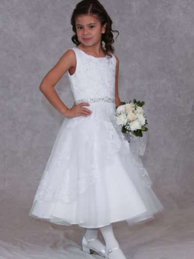 Girls Dress Style 0624418 Ivory Ankle Length Lace , Beading , Tiered Bateau A-line Dress in Choice of Colour