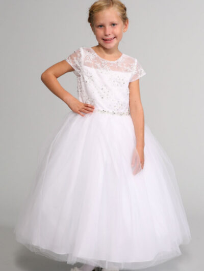 Girls Dress Style 0624518 Ivory Ankle Length Beading , Bowknot Round A-line Dress in Choice of Colour