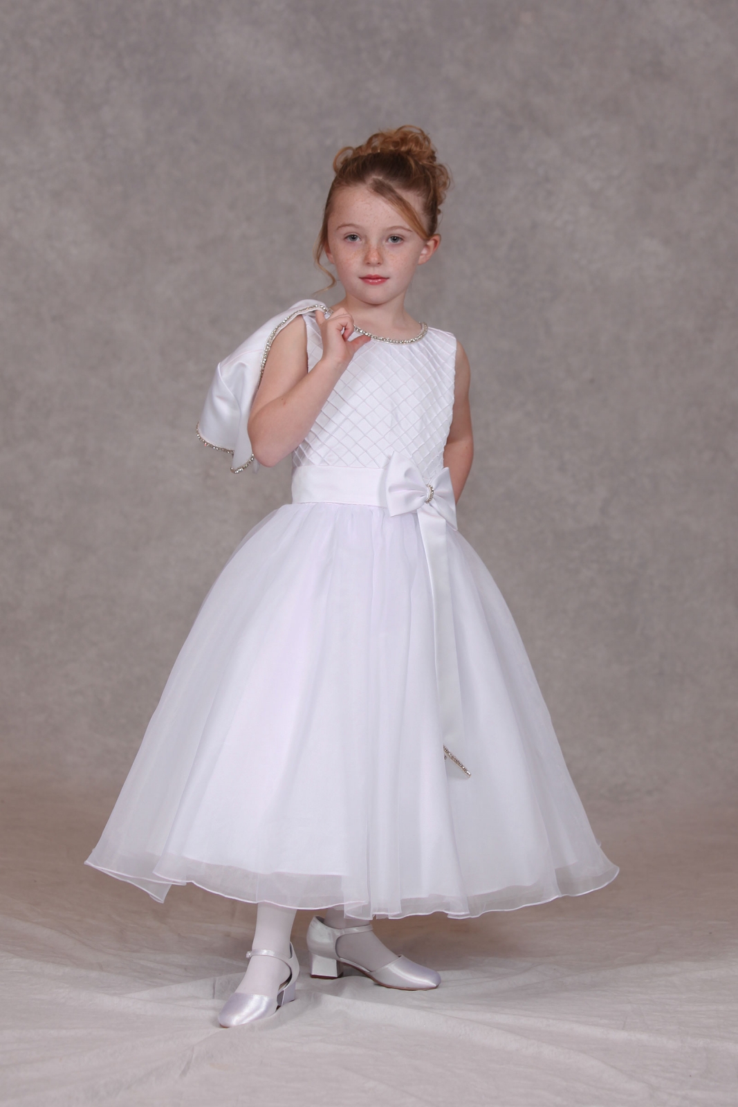 Girls Dress Style 0624718 Ivory Ankle Length Bowknot Bateau A-line Dress in Choice of Colour