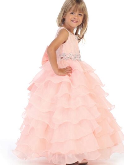 Girls Dress Style 062518 Pearl Pink Floor-length Beading Bateau A-line Dress in Choice of Colour