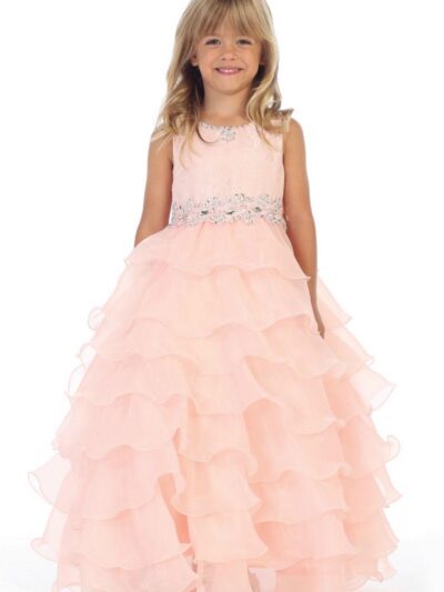 Girls Dress Style 062518 Pearl Pink Floor-length Beading Bateau A-line Dress in Choice of Colour