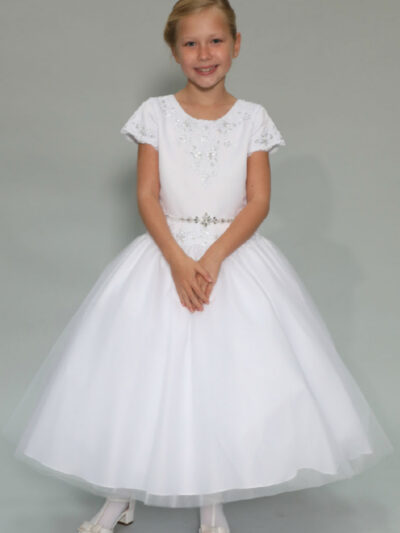 Girls Dress Style 0625218 White Ankle Length Beading Bateau A-line Dress in Choice of Colour
