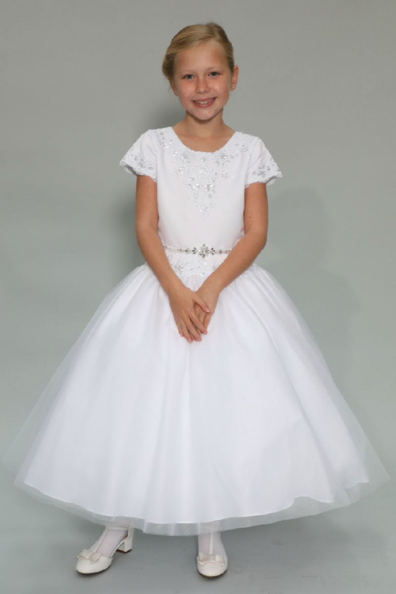 Girls Dress Style 0625218 White Ankle Length Beading Bateau A-line Dress in Choice of Colour