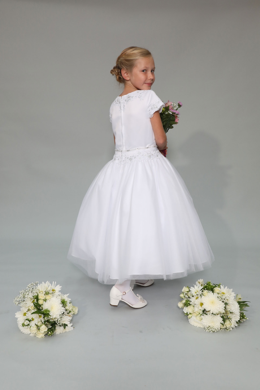 Girls Dress Style 0625218 White Ankle Length Beading Bateau A-line Dress in Choice of Colour