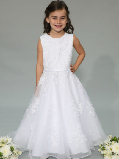 Girls Dress Style 0625318 White Floor-length Lace Round A-line Dress in Choice of Colour