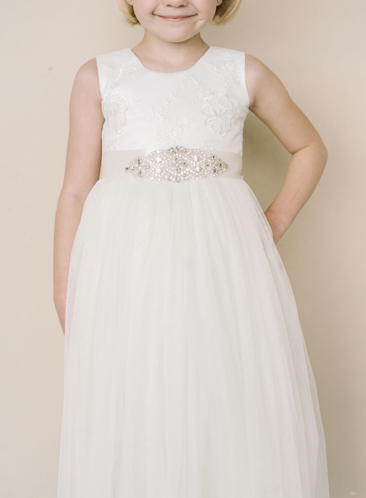 Girls Dress Style 0625518 Ivory Ankle Length Lace , Beading , Bowknot Bateau A-line Dress in Choice of Colour